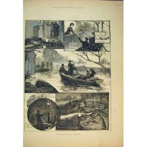    1882 Sketches Floods Twickenham England Ferry River