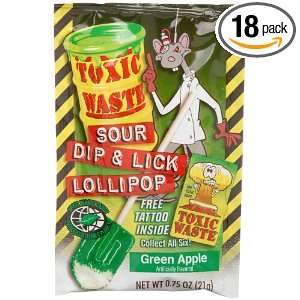 TOXIC WASTE Sour Dip & Lick Lollipop, Green Apple, 0.75 Ounce Packages 