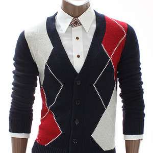 youstars Mens Argyle Button Cardigan Sweater NAVY(NAK08  