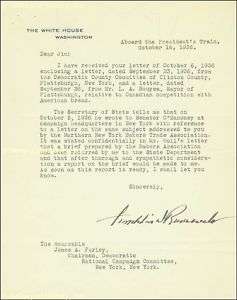 FRANKLIN D. ROOSEVELT   TYPED LETTER SIGNED 10/16/1936  