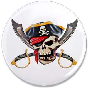   Button Pirate Skull with Bandana Eyepatch Gold Tooth 