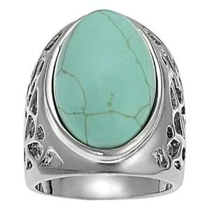 Silvertone Oval shaped Turquoise Ring Jewelry
