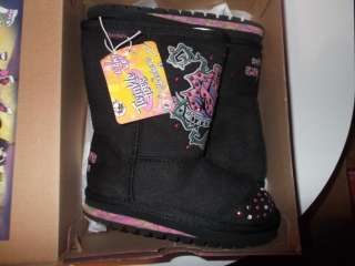 SKECHERS TWINKLE TOES BOOTS SZ 6 ITSY BITSY BLACK PINK RARE NEW IN BOX 