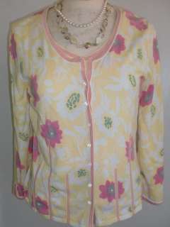   OLSEN Pink Yellow Spring Flower Sweater Twin Set Medium  