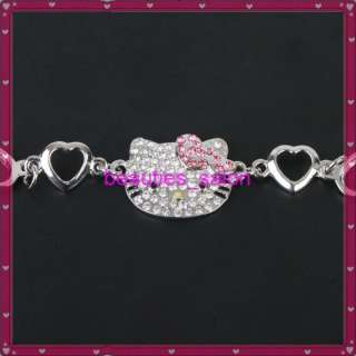 HelloKitty Crystal Bracelet Pink Double Heart Princess Bling Jewelry 