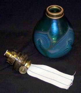 Roland Art Nouveau Iridescent Peacock Feather OIL LAMP  