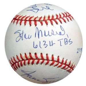  Hank Aaron Signed Baseball   Willie Mays Stan Musial & Total Bases 