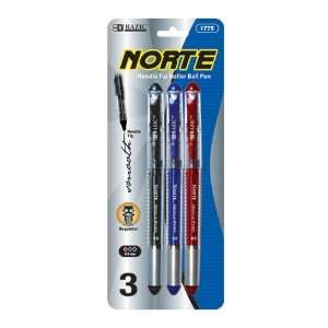  BAZIC Norte Asst. Color Needle Tip Rollerball Pen (3/Pack 