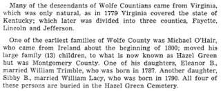 History & Genealogy of WOLFE County, Kentucky KY  