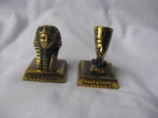 Egyptian Brass Oxidized King Tut Nefertiti Small Statue  