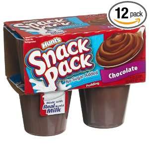 Hunts Snack Pack Pudding Cups, No Sugar Added Chocolate, 4 Count, 3.5 