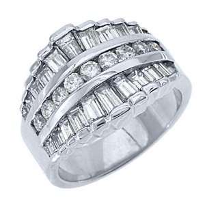   Gold 2 Carat Round & Baguette Cut Diamond Ring Wedding Band Jewelry