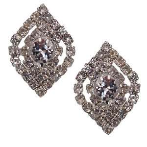  BAKANA Silver Tone Crystal Clip On Earrings Jewelry