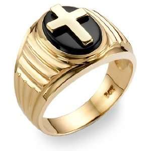  14K Gold Mens Onyx Cross Ring SZUL Jewelry