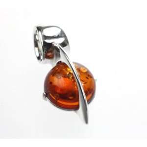  Sterling Silver Baltic Sea Cognac Amber Pendant on 18 inch 