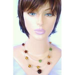  Triple Strands Glass Beaded Necklace Multi Color