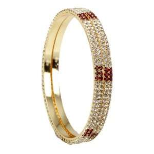  Gold plated Bangles with Red Stones and American Diamonds 