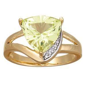  Trillion cut Faux Peridot & Genuine Diamond Ring Jewelry