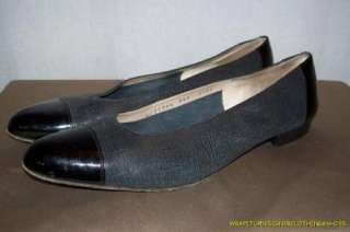 Salvatore Ferragamo Black Leather Flats 9.5 3A Patent Leather Toe Heel 