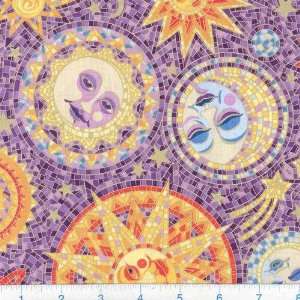  45 Wide Sun Moon Stars Mosaic Celesital Purple Fabric By 