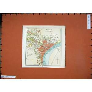   1929 Colour Map India Street Plan Benares Ganges River