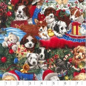  45 Wide Joys of Christmas Puppies Under the Tree Fabric 