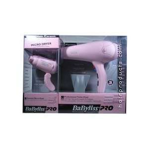 BABYLISS PRO Porcelain Ceramic Turbo Dryer w/ Free Micro Dryer in Pink 