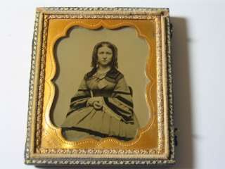 Somber Woman in Fancy Dress 1/6 Pl. Ambrotype Photo  