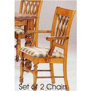  2 Pine Finish Fence Back Wood Dining Arm Chairs Furniture 