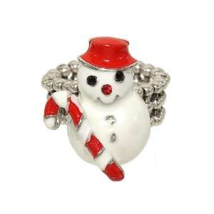   Epoxy Snowman Christmas Fashion Ring with Beaded Stretch Band Jewelry