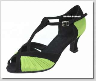 TPS Black Suede & Light Green Satin Latin Ballroom Salsa Dance Shoes 
