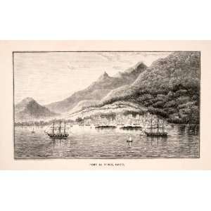  1888 Wood Engraving Port Au Prince Haiti Antique Ships 
