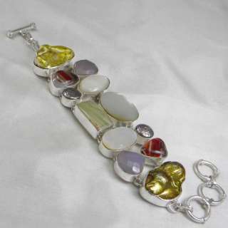 Awesome Dichroic Glass,Multi Gem Stone Silver Bracelet  