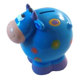  Ceramic Cow Coin and Money Bank, Blue 