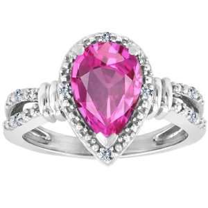 CandyGem 10k Gold Lab Created Pear Shape Pink Topaz and Diamonds Ring 