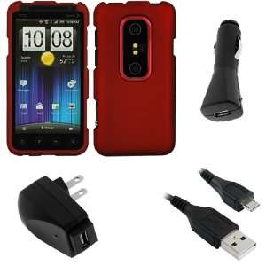  GTMax Red Rubberized Hard Cover Case + USB Car Charger 