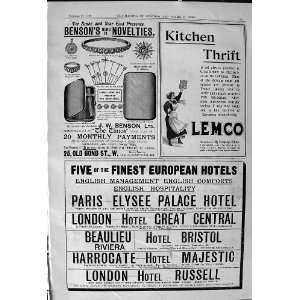  1900 Advertisement Bensons Novelties Lemco Europe Hotels 