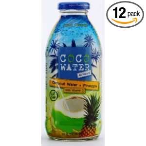 Cocowater Coconut Water+ Pineaplle, 16 Ounce glass (Pack of 12 