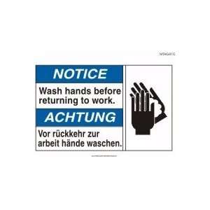  ENGLISH/GERMAN NOTICE WASH HANDS BEFORE RETURNING TO WORK 