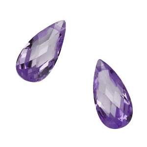 Cubic Zirconia Flat Briolette 6 x 12mm Beads   Amethyst Purple (x2)