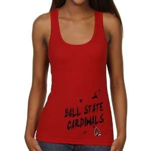  Ball State Cardinals Ladies Paint Strokes Juniors Ribbed Tank Top 