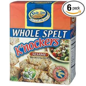 Shibolim Whole Spelt Knockers Sesame, 6 Ounce Boxes (Pack of 6 