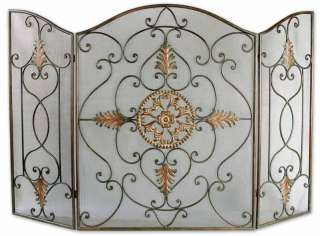  fireplace screen is made of wrought iron. The dark brown basecoat 