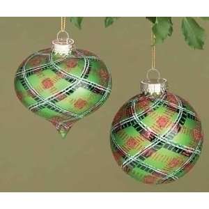 Pack of 6 Green Plaid Glass Ball and Onion Shaped Christmas Ornaments 