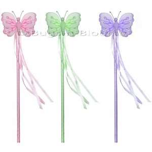  Nylon Butterfly Fairy Wands 3 piece Set (Pink, Green and Purple 
