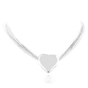  Sterling Silver Multi Strand Puffed Heart Necklace   17 