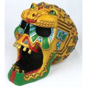  Figurine Aztec Jaguar Skull Ashtray Hand Painted Resin 