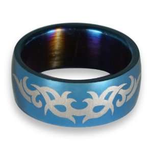  Cobalt Blue Thorny Tribal Steel Mens Ring size 8 Jewelry