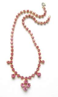 Vintage 1960s pink diamante glass necklace  bridal prom rhinestone 