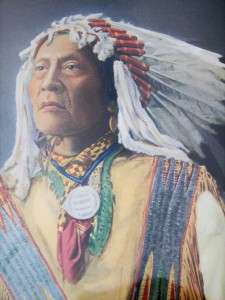 OLD ANTIQUE VINTAGE HIGH BEAR SIOUX INDIAN CHIEF ART PAINTING PRINT 